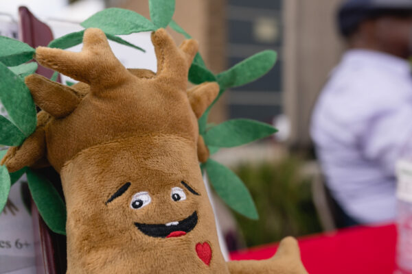 A Soft Toy of a Tree With a Red Color Heart